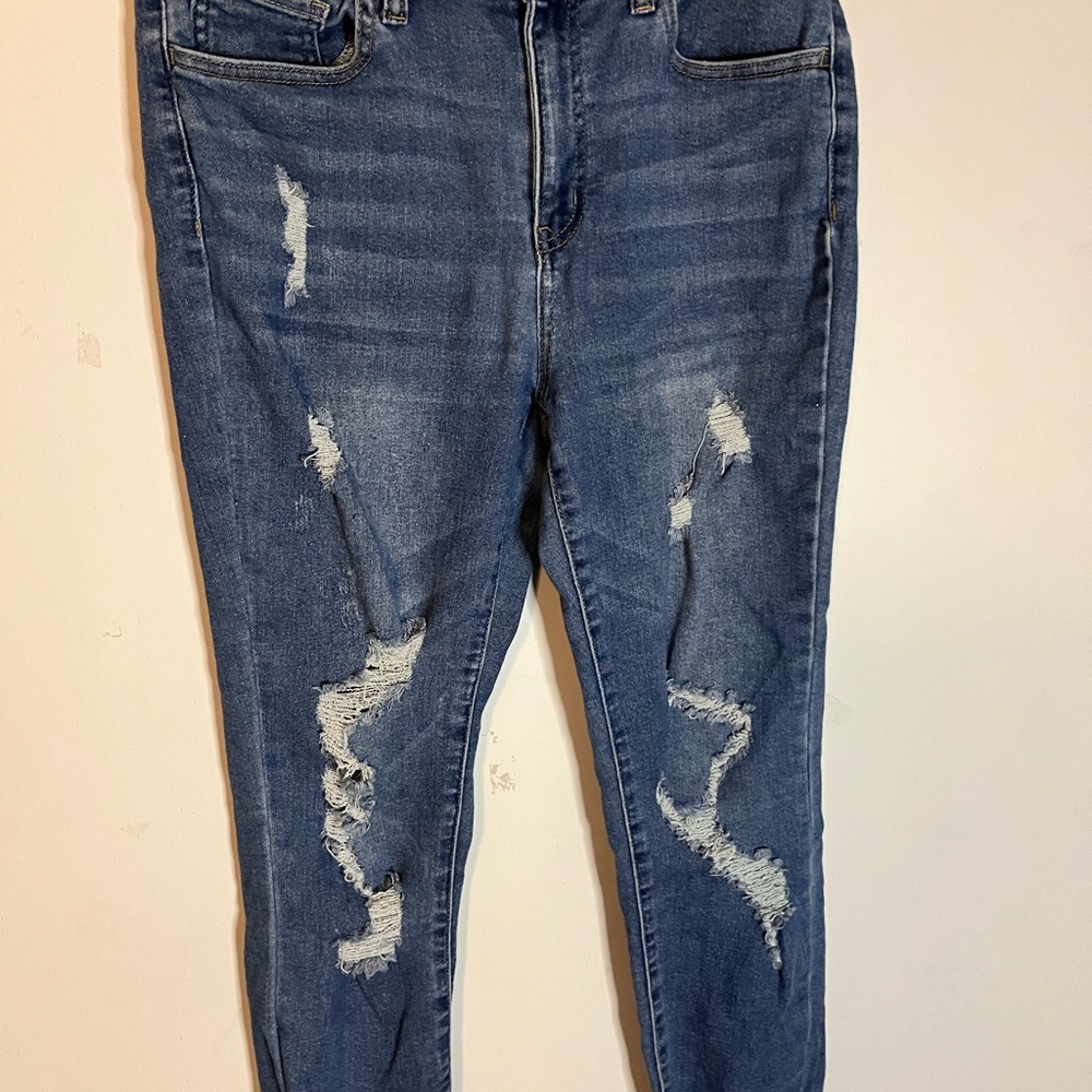 Distressed Blue Jeans, High-rise, Size 13